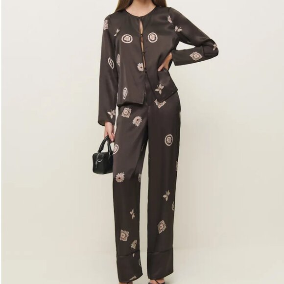 Reformation Eloise Silk Two Piece Brown - Size 2 - Picture 1 of 8